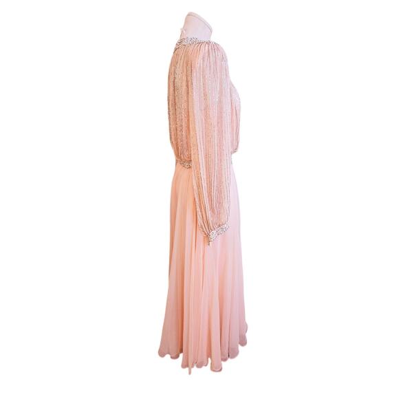 Vintage Victoria Royal Ltd Pink Chiffon Beaded Jacket Princess Prom Dress Size 8 - Picture 10 of 15